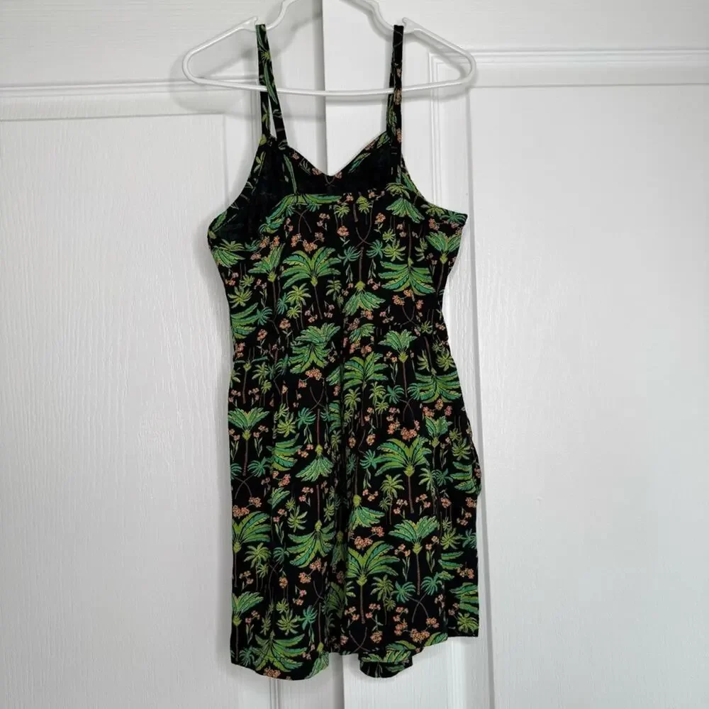 Old Navy Tropical Palm Tree Print One Piece Romper Black Green Size 8 Medium